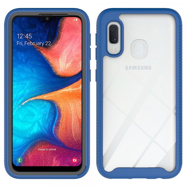 Wholesale Samsung Galaxy A20 / A30 Clear Dual Defense Hybrid Case (Navy Blue)